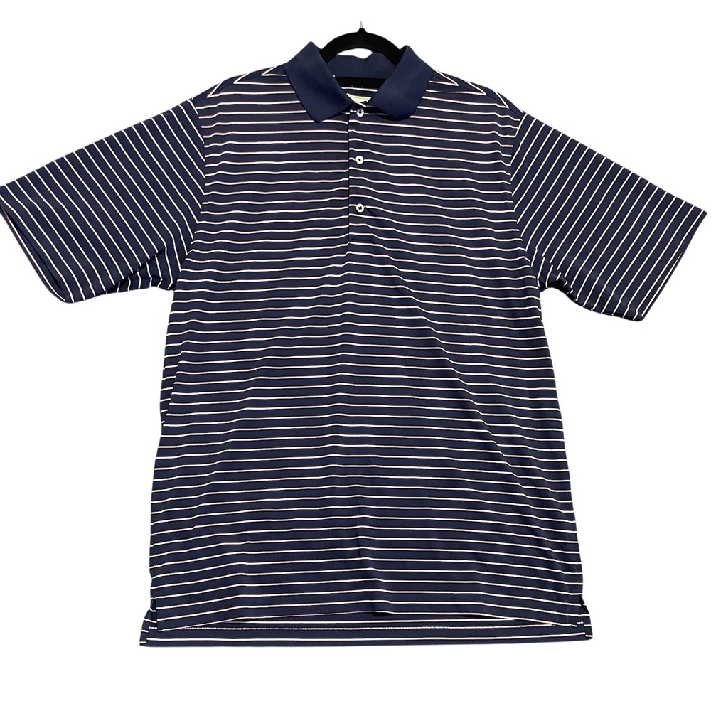 Donald Ross Short Sleeve Blue Pink Stripe Golf Polo Shirt Medium Polyester